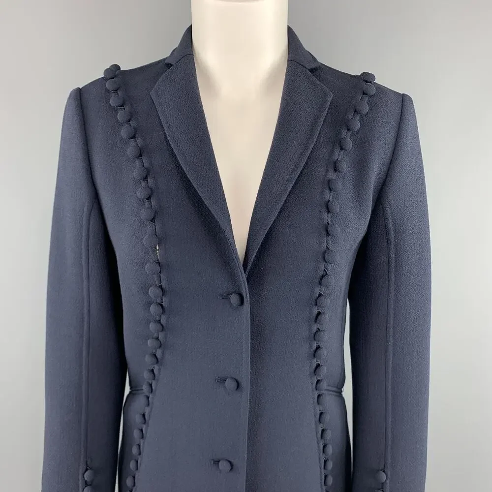 CHADO RALPH RUCCI Size 2 Navy Crepe Wool Button Trim Notch Lapel Jacket - Picture 2 of 10